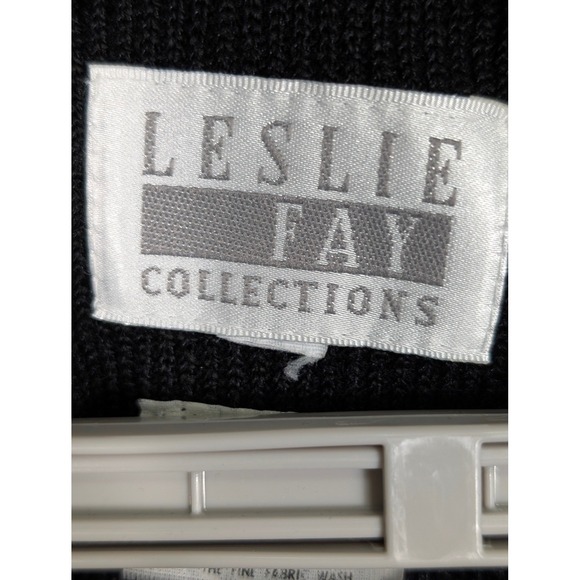 XL Vtg Leslie Fay Collections Black Knit Cardigan Longline Sweater Gold Crest - Picture 3 of 8